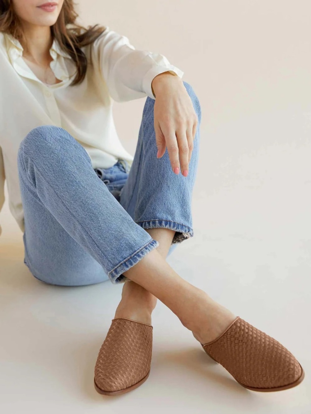 Nisolo Leather Ama Woven Mule Almond